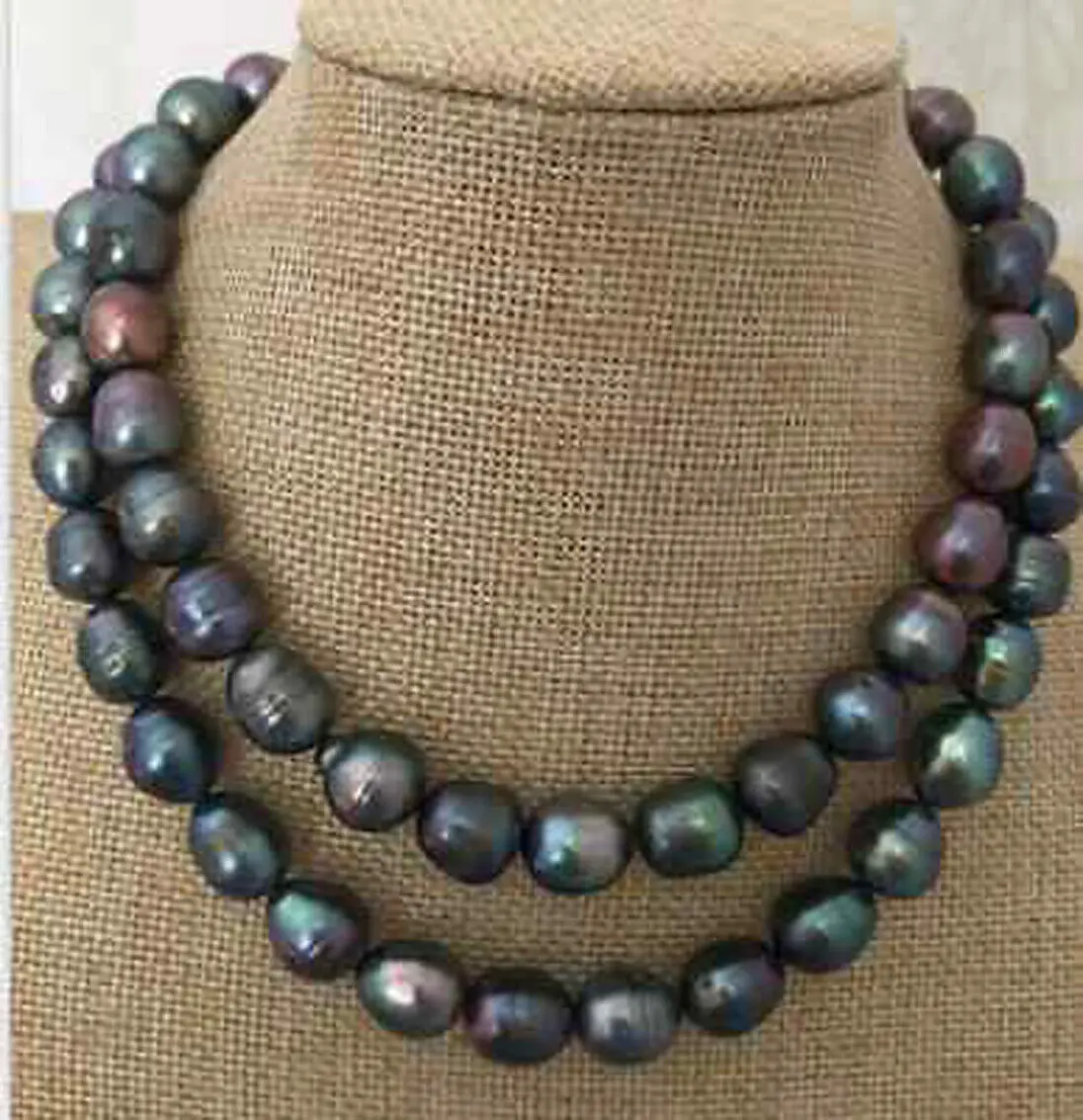 

Pretty Natural Genuine 10-12mm tahitian black Green baroque pearl necklace 32''