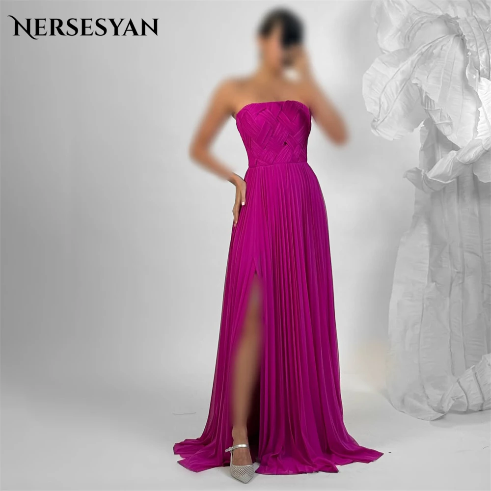 

Nersesyan Fuchsin Pleats Prom Dresses Off Shoulder A Line Side Slit Ball Gowns Sleeveless Strapless Party Dress 2025 Customized