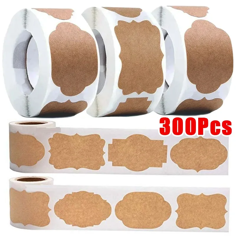 300Pcs/Roll Kraft Paper Stickers Spice Jar Labels Handmade Stationery Gift Tags Paper Xmas Decor DIY Envelope Sealing Sticker