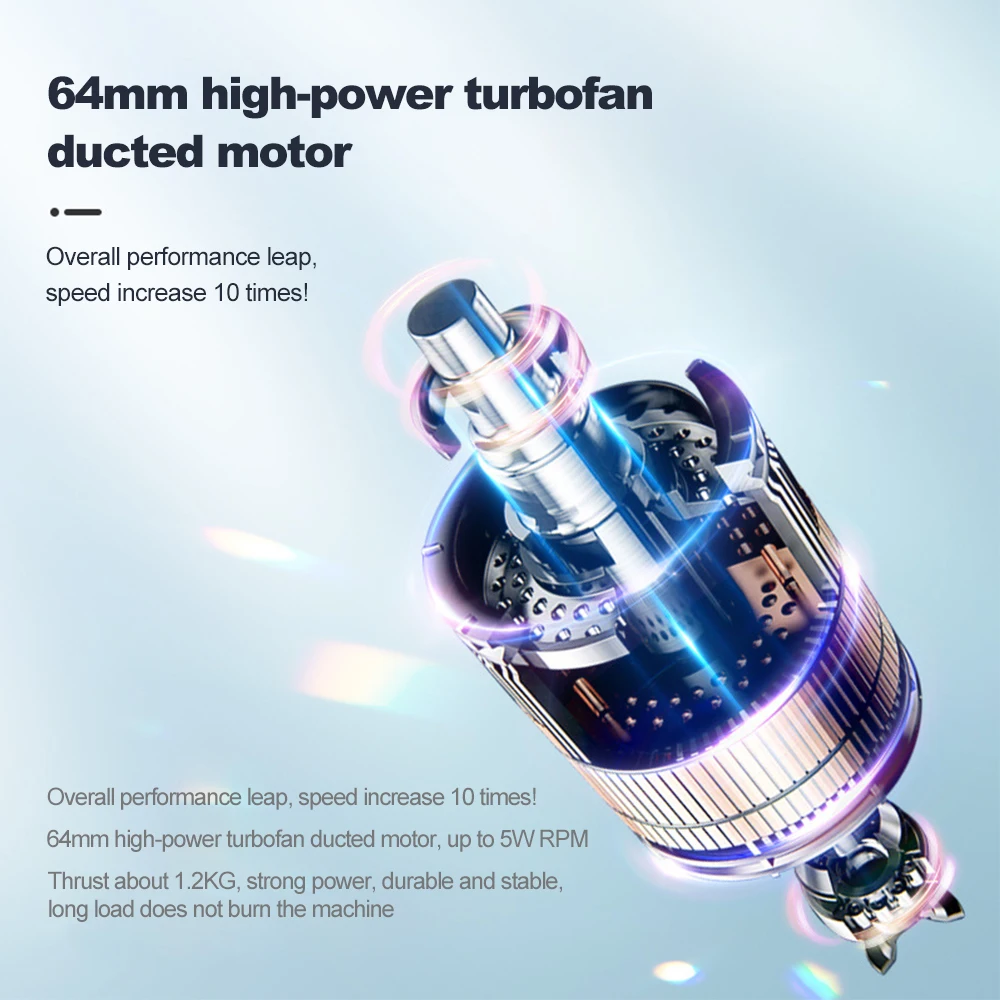 TF64 High Speed Turbofan Water Blower Handheld Turbo Jet Fan Powerful Air Blower With LED 64MM Brushless 1200G Thrust Tools