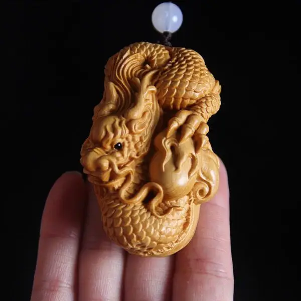 

Dragon Statuette Pendant Handmade Wooden Carving Zodiac Dragon Animal Figures Ornament Birthday gift Collectable souvenirs