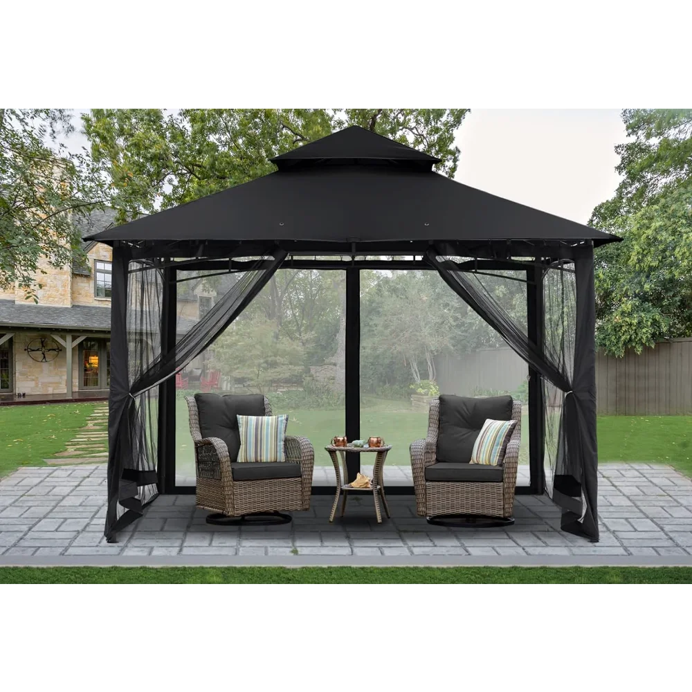 Outdoor Awning Outdoor Garden Gazebo for Patios with Stable Steel Frame and Netting Walls (8x8 Black) Canopy Tent Waterproof