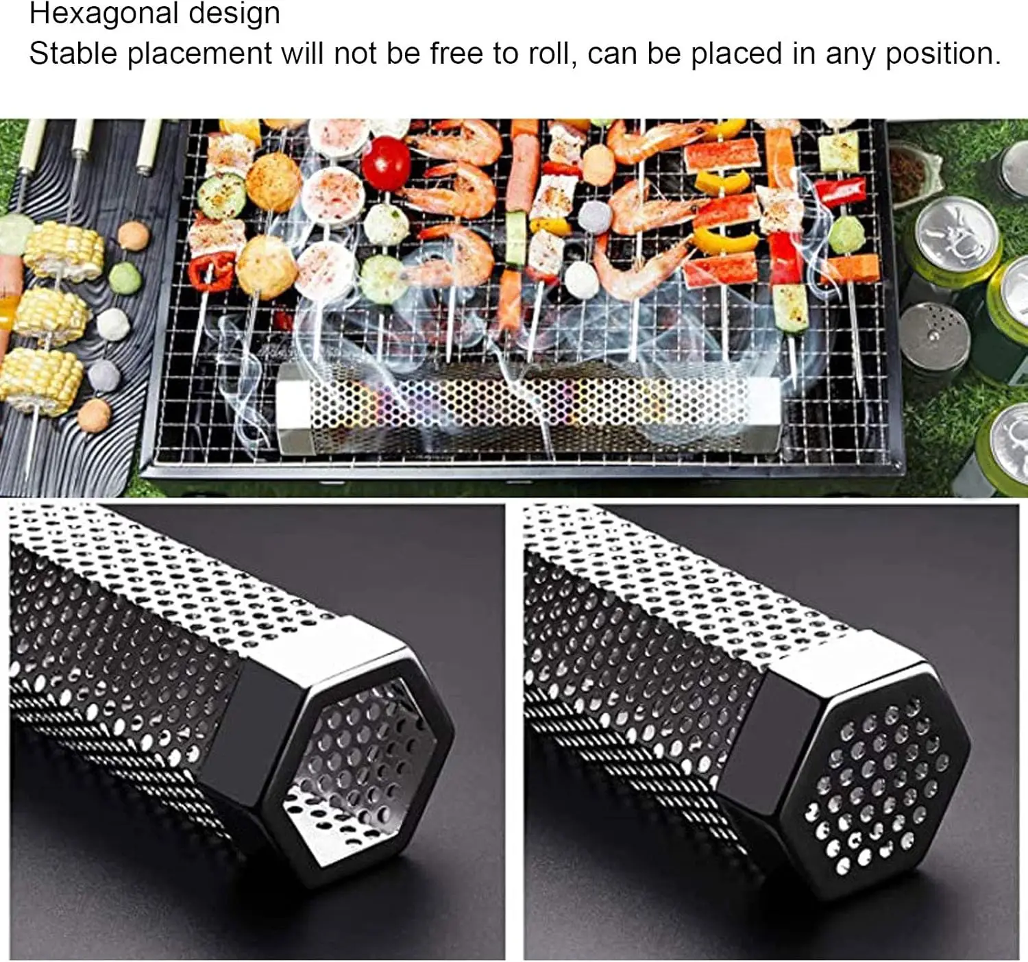 6/12 Inch Stainless Steel BBQ Smoker Tube Grill Mesh Filter Pellet Smoking Generator Hexagon Spice Wood Chip Box