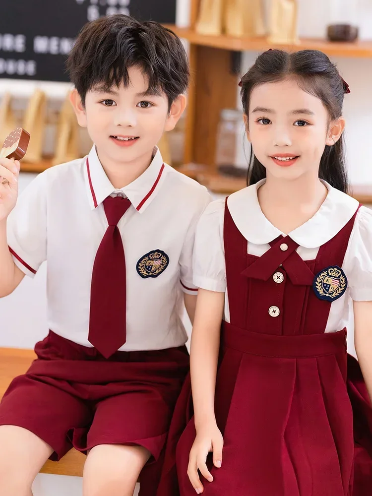 Primary school class uniforms, summer attire, British academic style, kindergarten uniforms, children's suits, summer school