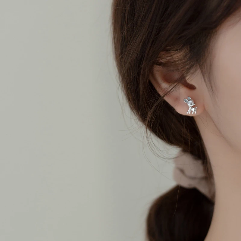 Modian 100% 925 Sterling Silver Cute Deer Stud Earrings for Women Fresh Enamel Gifts Gifts Luxury Statement Fine Silver Jewelry