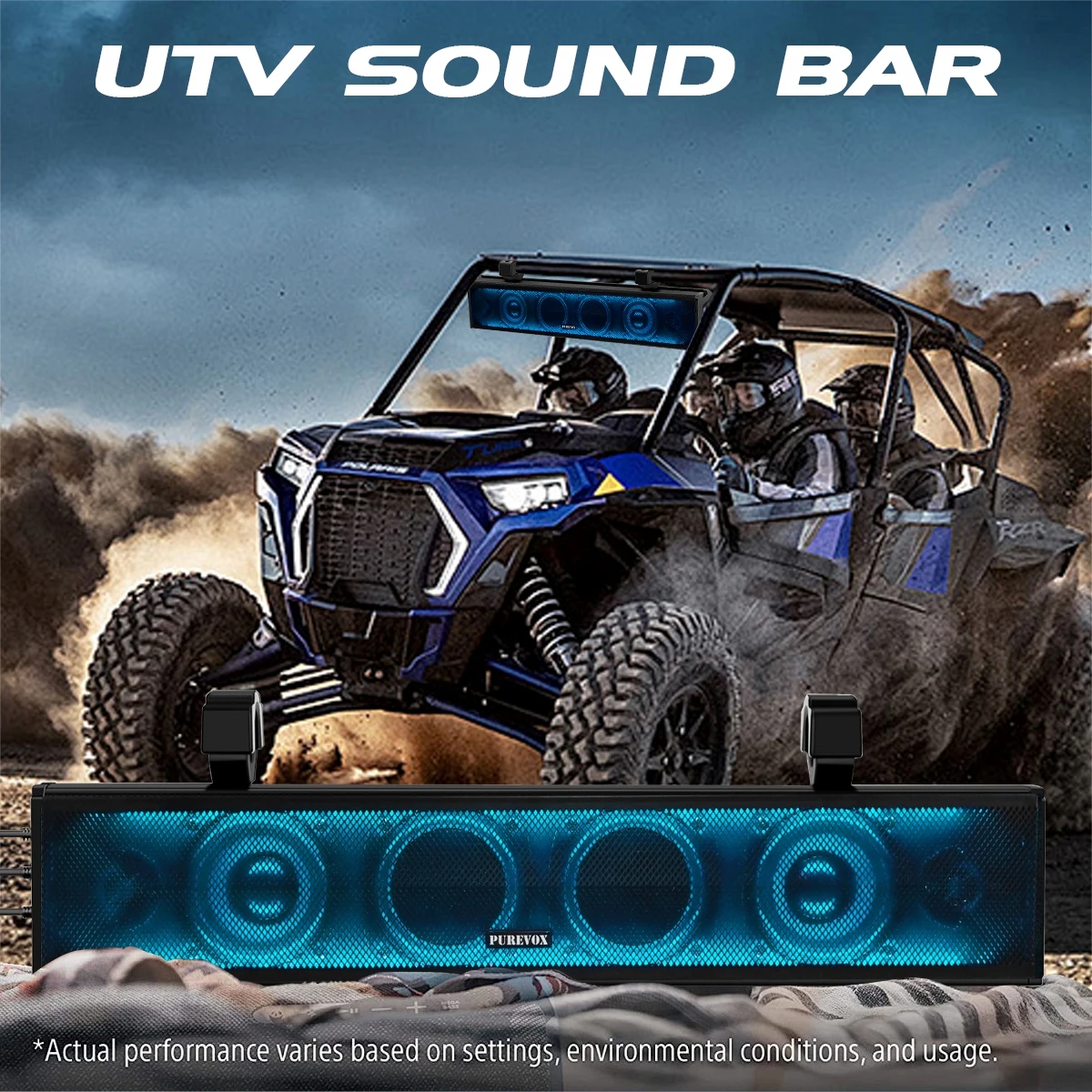 500W 26 Inch ATV/UTV Sound Bar Bluetooth 4 Speaker System RGB Multicolor RZR Waterproof