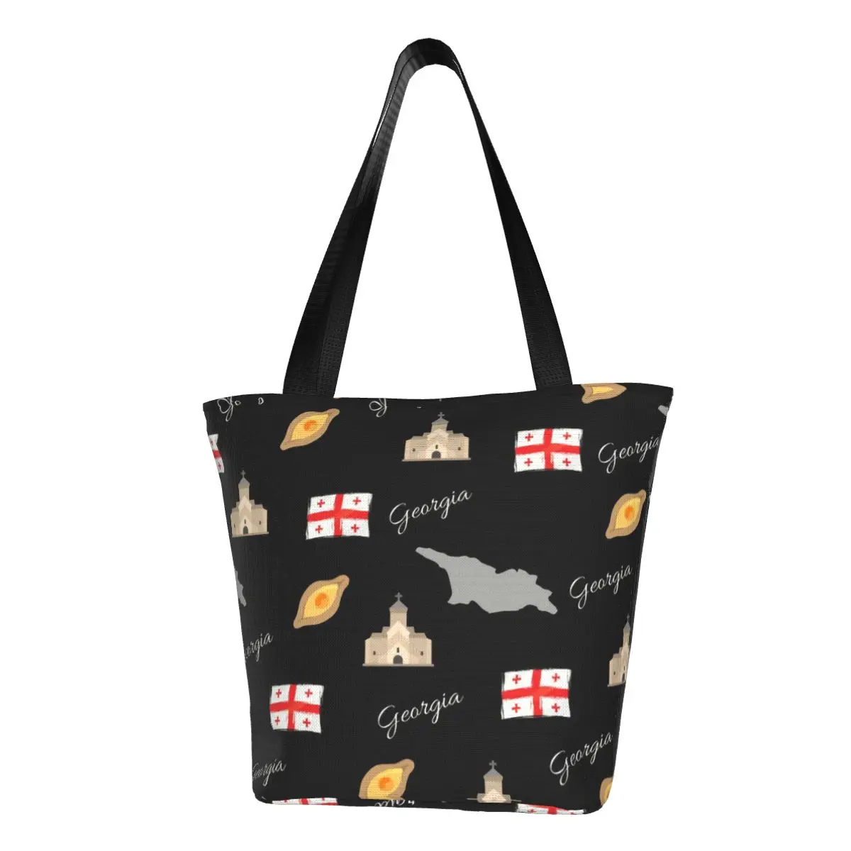 

Fashion Print Georgia Flag Mao Shopping Tote Bags Washable Canvas Shopper Shoulder Georgian Proud Patriotic Handbag