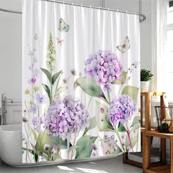 Floral Plants Shower Curtain Flowers Bamboo Butterfly Green Vines Botanical Herb Modern Bathroom Decor Polyester Bathtub Curtain