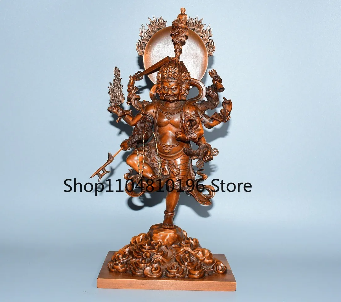 Boxwood Dirt Trace Diamond Buddha Acalanatha 3 head 8 arms Standing Buddha