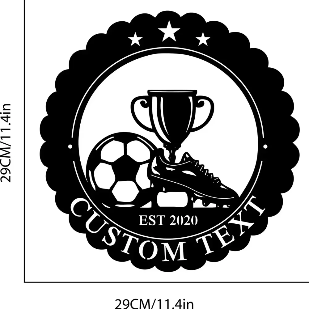 Soccer Metal Wall Art Sign Custom,Personalize with Soccer Name for Outdoor Use Trophy Football Boots Design,Ideal Soccer FanGift