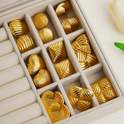 Creative Heart Round Drop Earrings for Women 18k Gold Plated Striped Texture Geometric Statement Stainless Steel Earring Jewelry