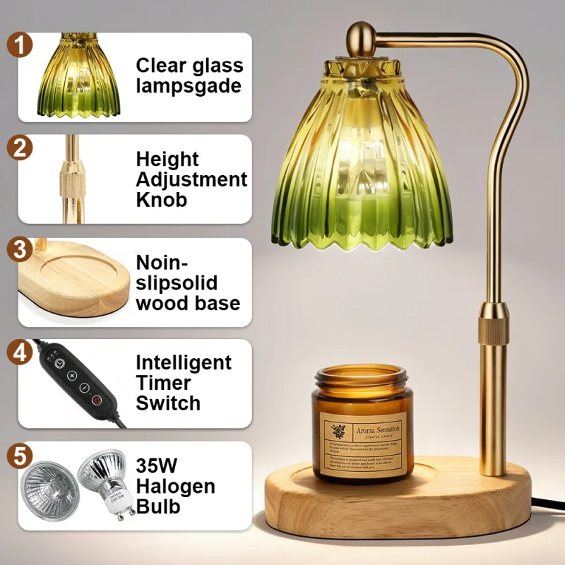 Candle Warmer Lamp, Candle Heating Lamp Retro Candle Melt Warmer Light Dimmer/Timing Night Light Romantic Table Lamp Home Decor