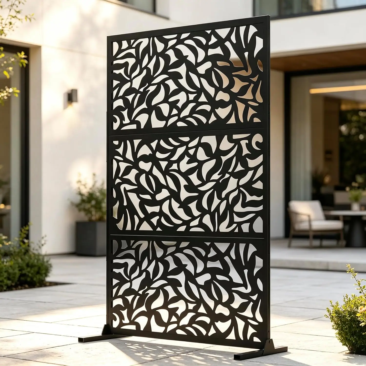 72" Metal Outdoor Privacy Screen Freestanding Rustproof Patio Divider