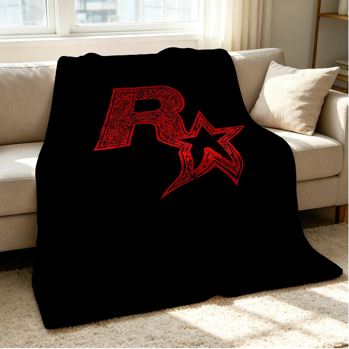 R Star Flannel Blanket Warm Soft Halloween Christmas Couch Warm Cozy Decorative Decor Gift for All Season