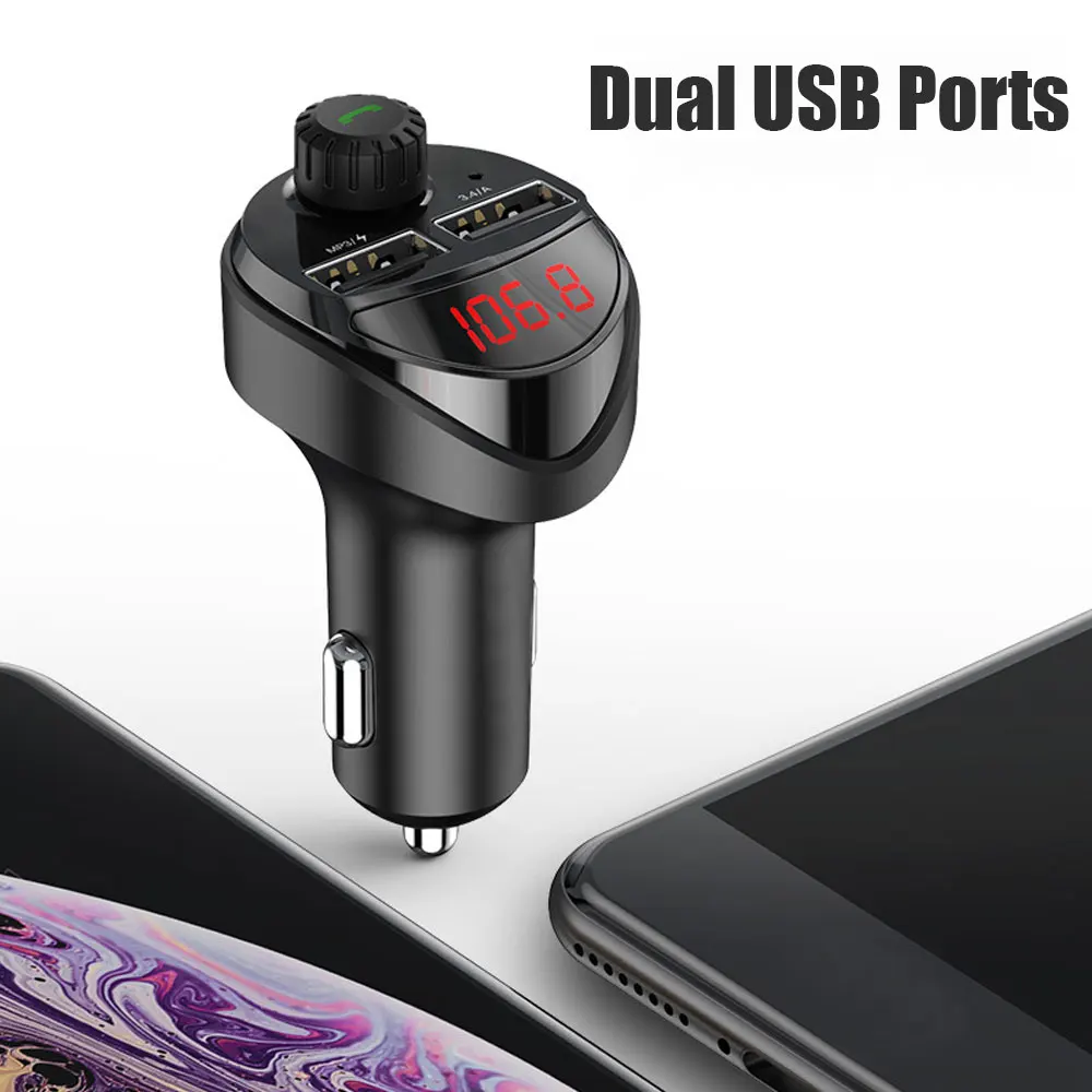 Bluetooth-compatible 4.2 FM Transmitter Car Kit MP3 Modulator Player Wireless Handsfree Audio Receiver Dual USB Fast Charger