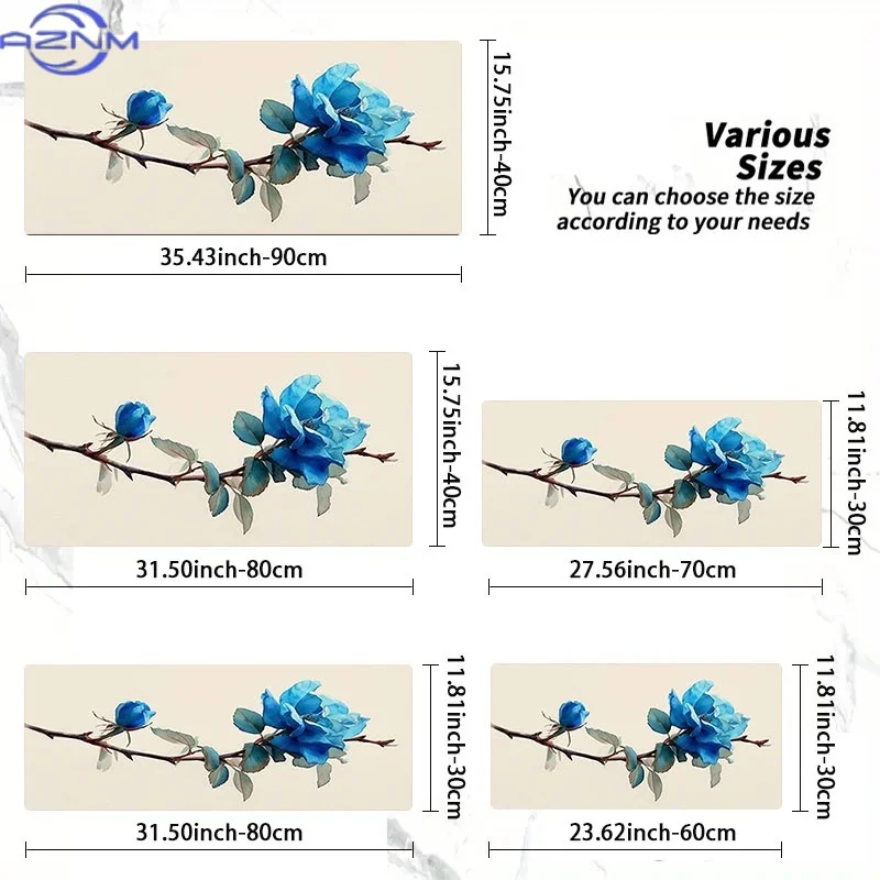 Blue Rose Branch Mouse Pad, Rubber Material, Multiple Specifications Available, Ideal for Programmers & Gamers, Perfect As Gradu