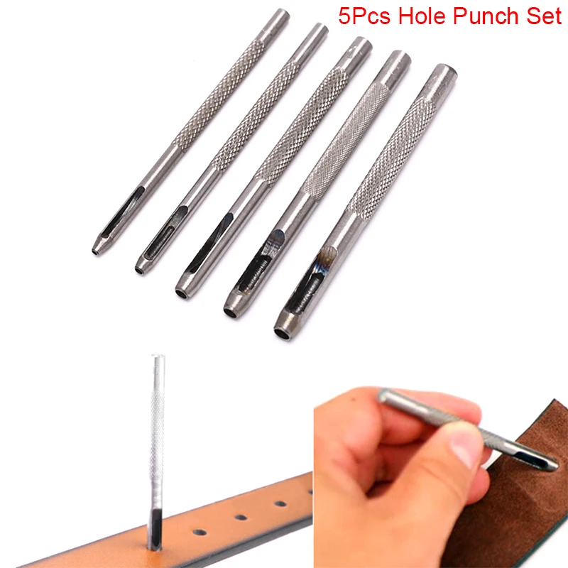 5Pcs Leather Round Shape Hole Punch Kit Belt Watch Band Hollow DIY Tool With Box