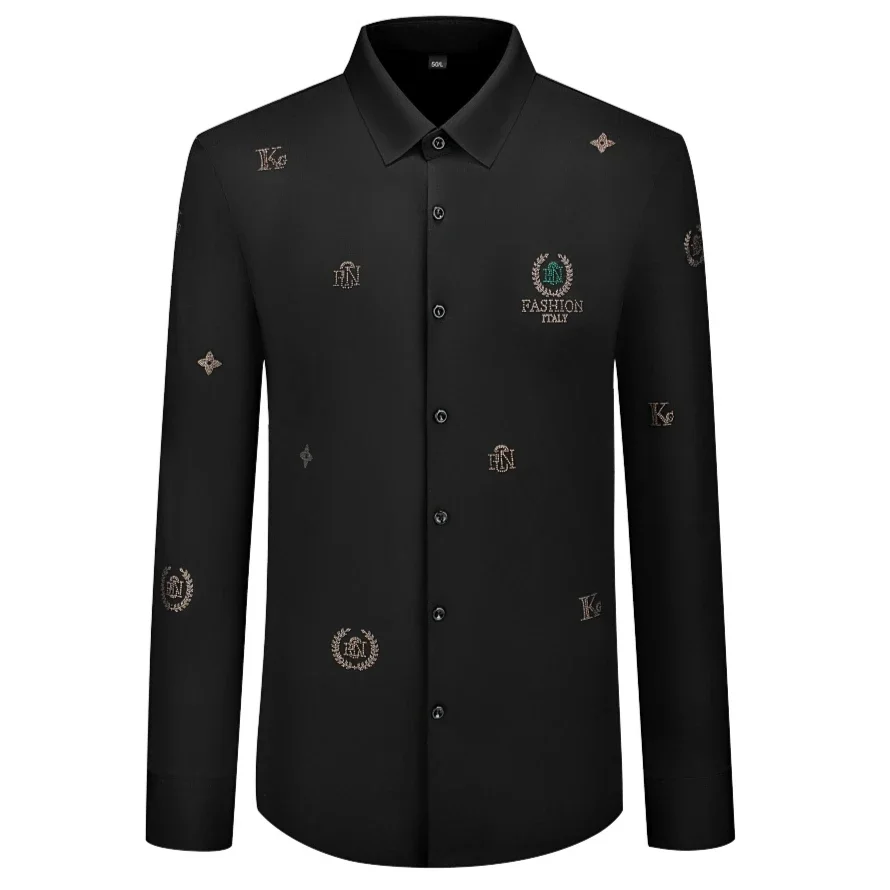 

Luxury Letter Rhinestone Men's Shirt High End Long Sleeved Casual Business Shirt Banquet Social Party Formal Dress Shirt M-5XL