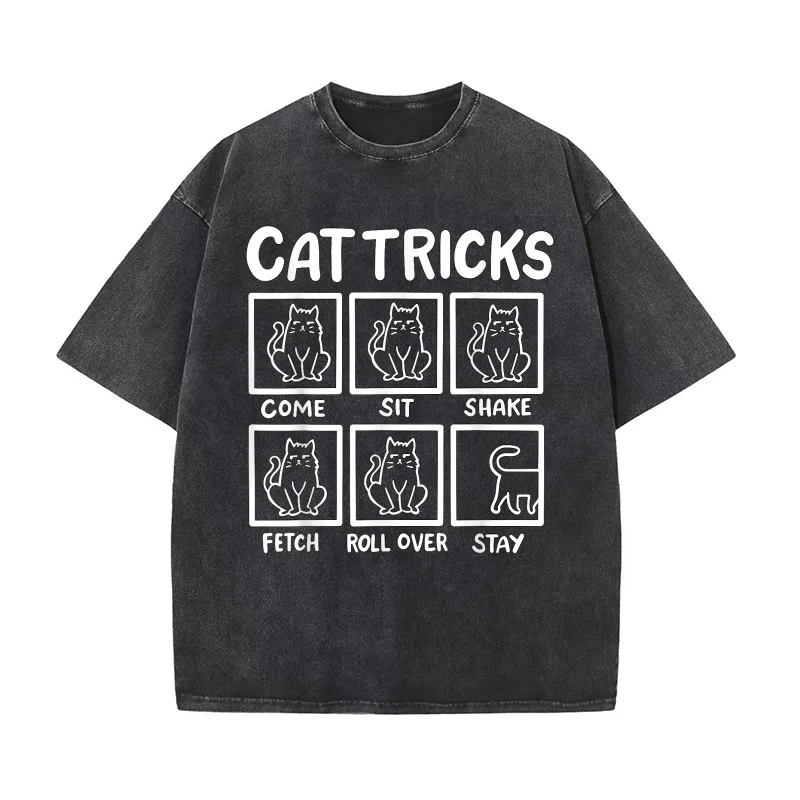 

Cat Tricks Luxury Brand Men's T-shirts O-neck Tshirt Unisex Adults Man Black Short Sleeve Classic Fit Cotton Fabric