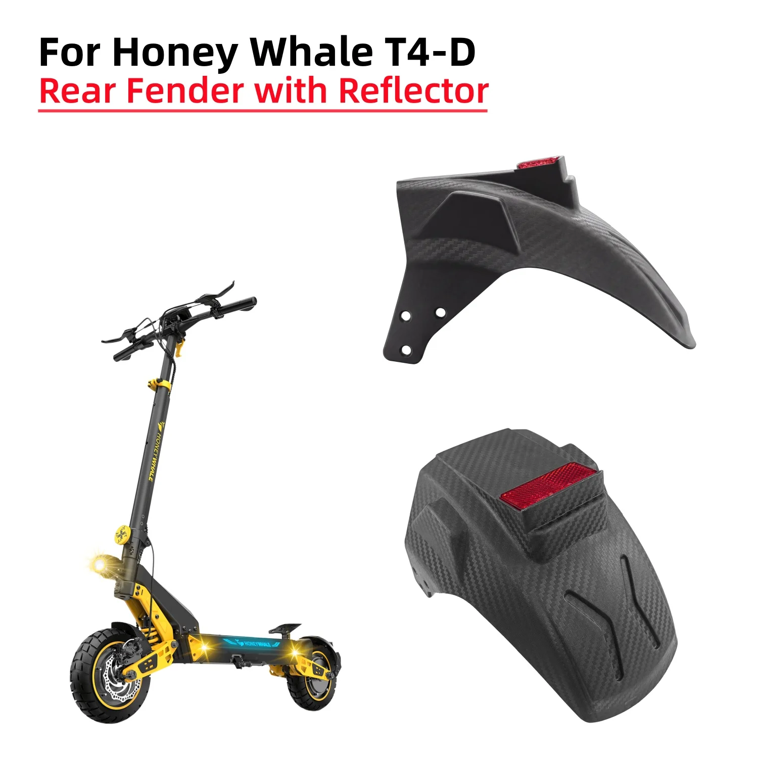 For Honey Whale T4-D Scooter Rear Mudguard with Reflector T4 D Electric Scooter Rear Fender Splash Cover Rear Wheel Fender Parts