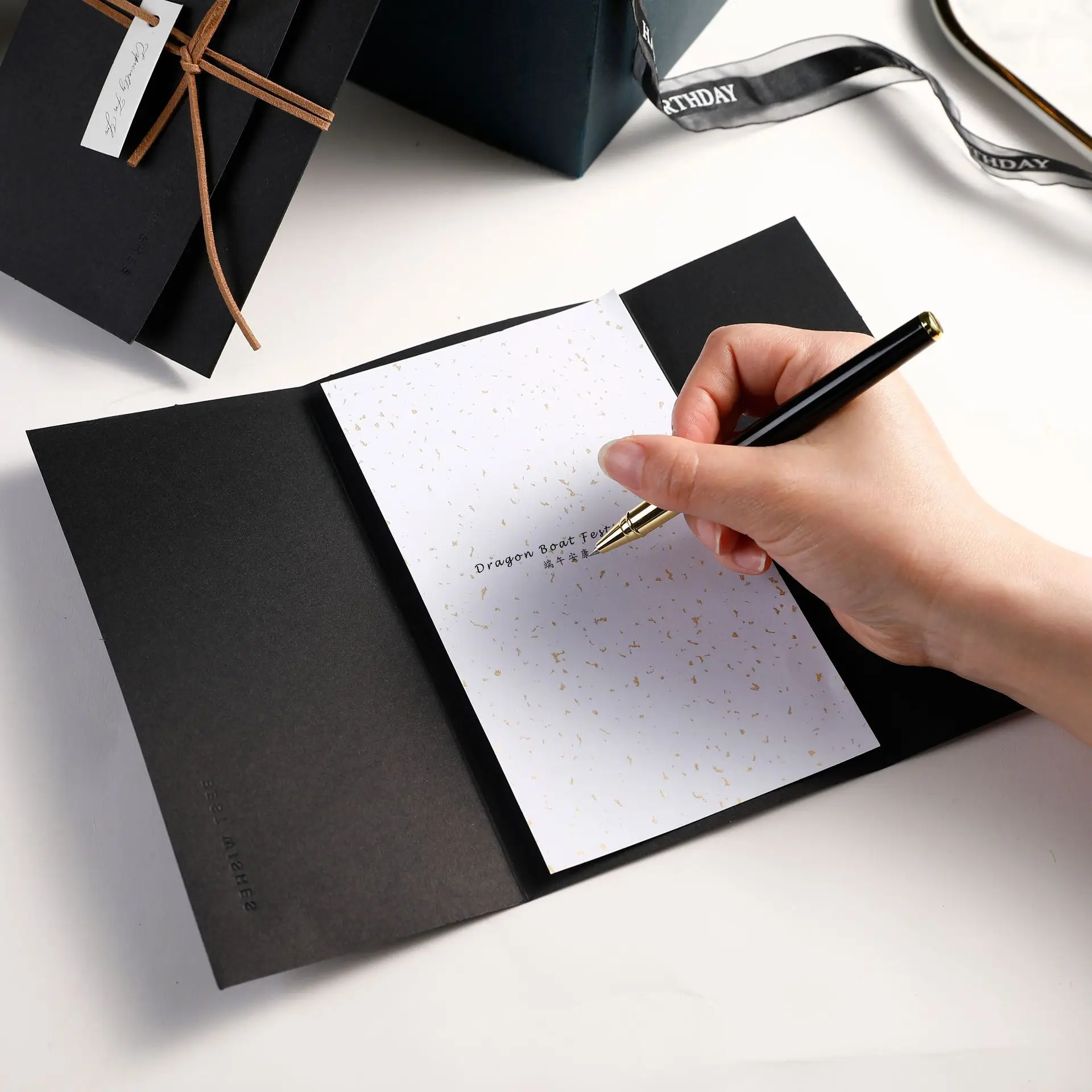 مجموعة واحدة من بطاقات المعايدة المغلف باللون الأسود والأحمر والأزرق + ورق رسائل للحفلات وبطاقة شكر ودعوات بطاقة أطيب التمنيات وبطاقة عيد الميلاد #4