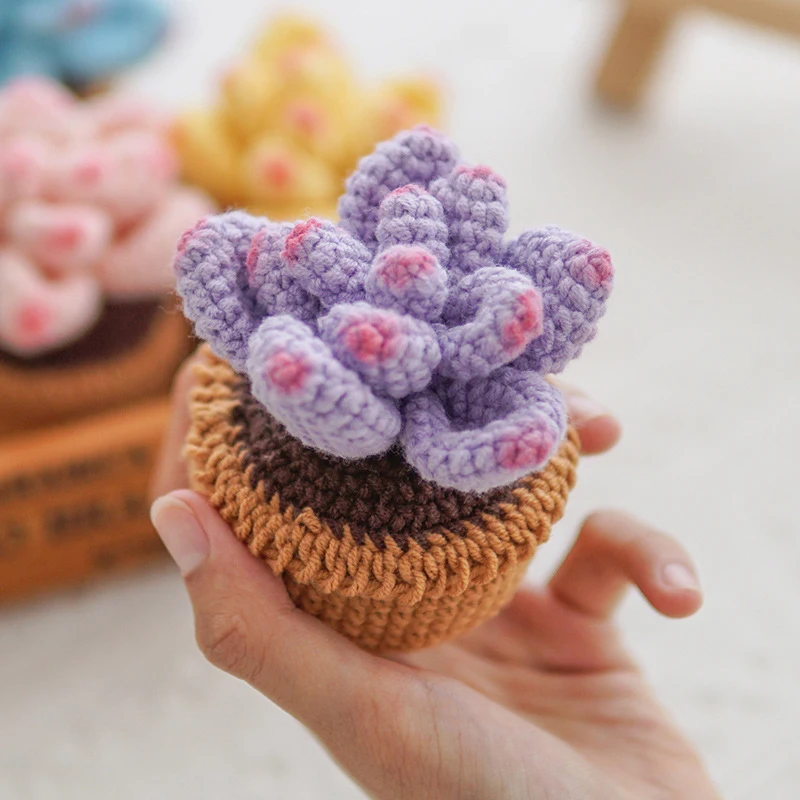 Simulation Succulent Plant DIY Knitting Crafts Handwoven Green Plants Potted Home Decorations Crochet Small Potted Ornaments