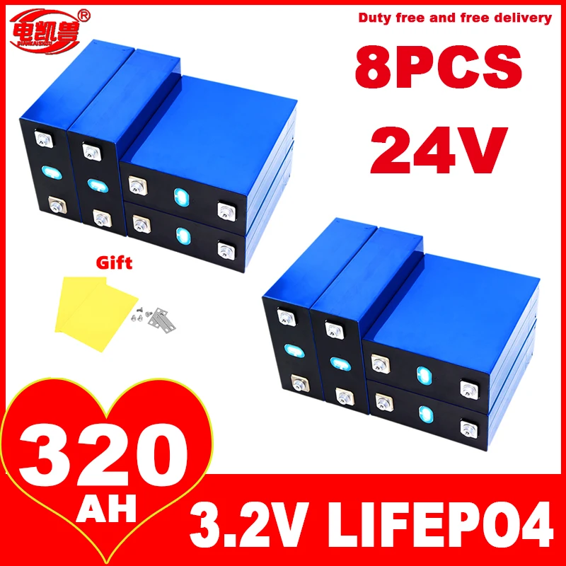 

8pcs 320Ah LiFePO4 Battery 3.2V Rechargeable Lithium Iron Phosphate Cell Grade A 6000+ Cycles DIY 12V 24V 48V RV EV Golf Cart