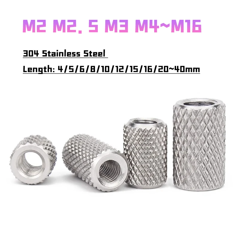 Écrou de couplage moleté rond M2 M2.5 M3 M4 M5 M6 M8 M10 ~ M16, tête plate cylindrique étendue, vis à main moletée, longueur 4mm ~ 40mm