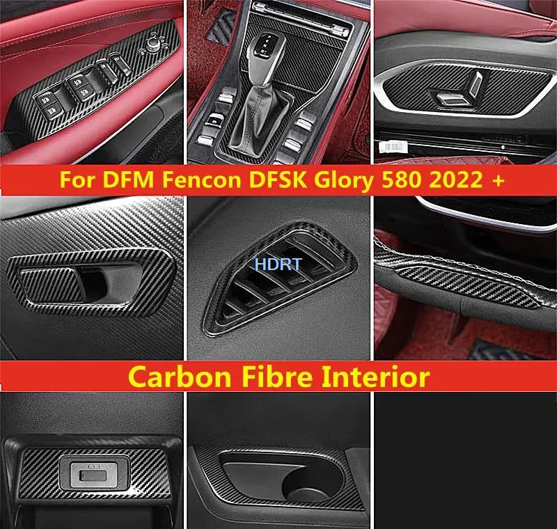 For DFM Fencon DFSK Glory 580 2022 + Car Style Carbon Fibre Interior Water Cup Holder Gear Box Air Outlet Cover Decorative Frame