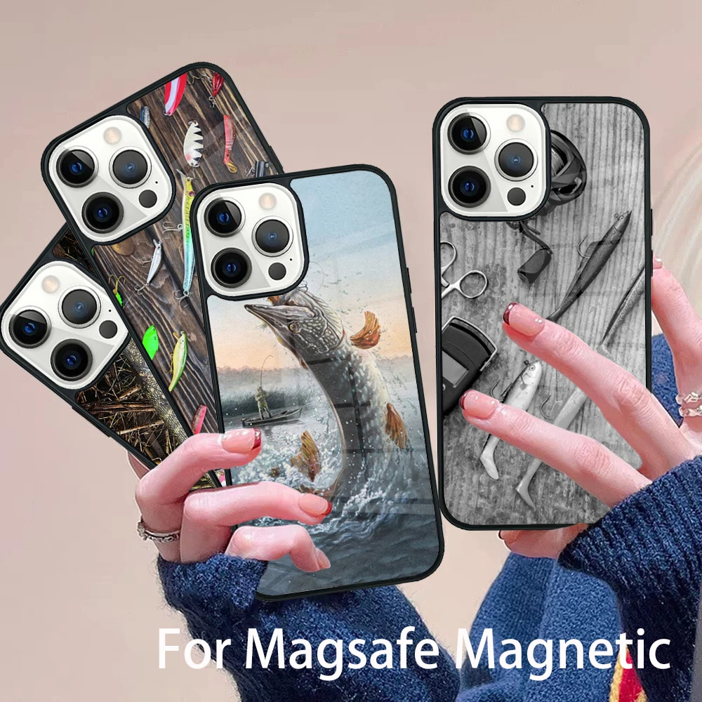 

Pike Fishing Bait Spinner Phone Case Magesafe Magnetic Wireless Charge Cover For IPhone 16 11 12 13 14 15 Pro Max Plus Mini