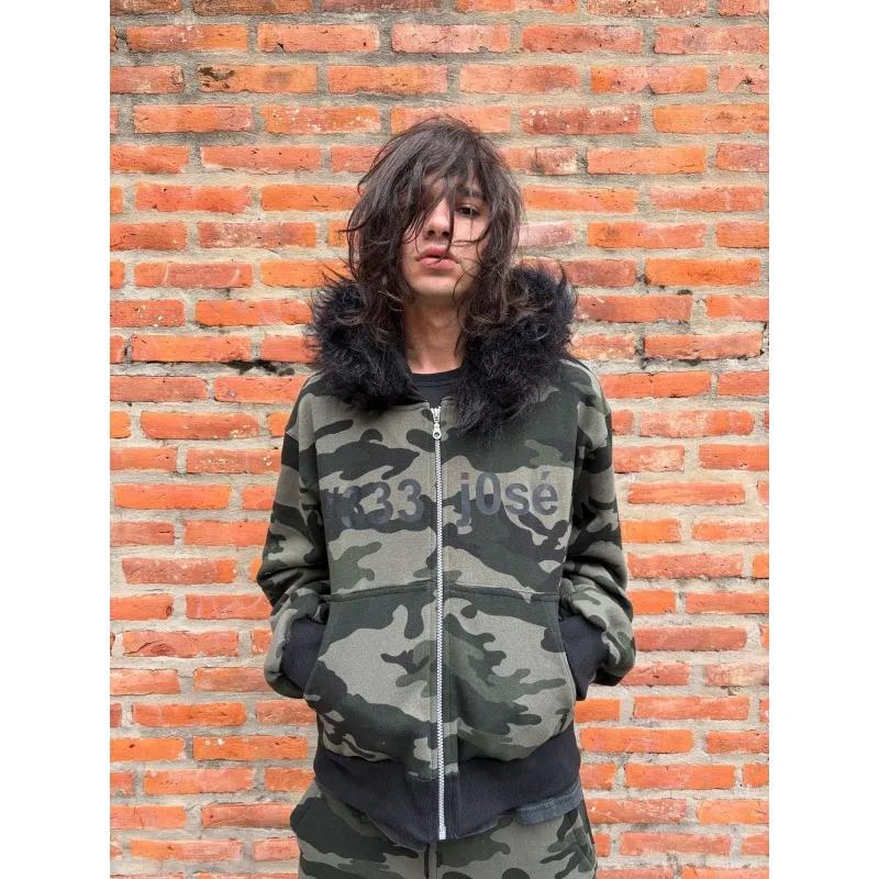 Frühling und Herbst neuer lockerer Strickjacken-Hoodie mit Kapuze, Tarn-Reißverschlussjacke im Paar-Stil