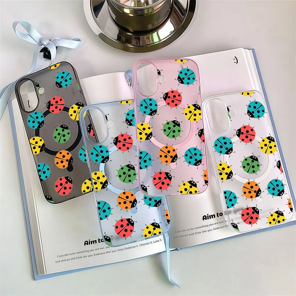 INS Colorful Ladybug Hard Phone Case For Samsung Galaxy A55 A57 S26 S24 S25 Ultra S23 FE Plus A55 A37 A36 A06 Translucent Cover