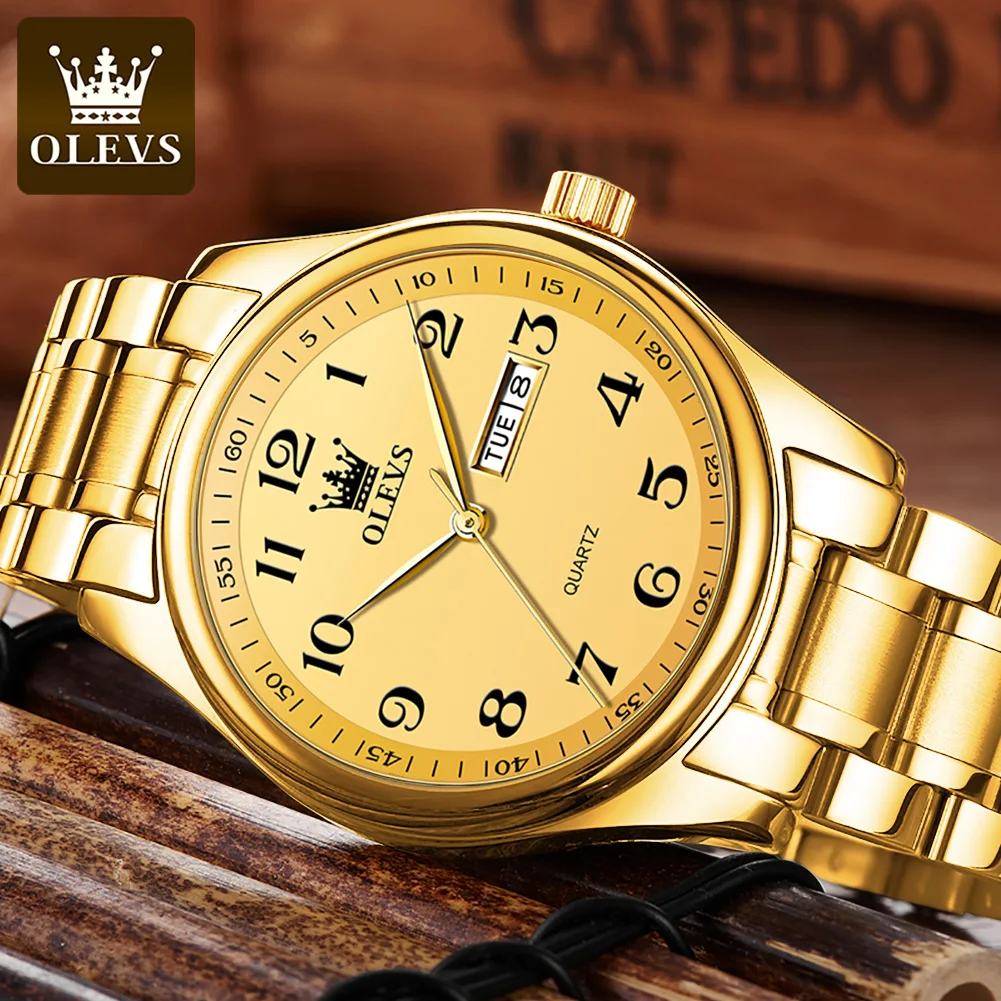 Swiss luxury brand OLEVS men\'s quartz watch Arabic numerals stainless steel waterproof calendar Wristwatch Men Gifts for Father