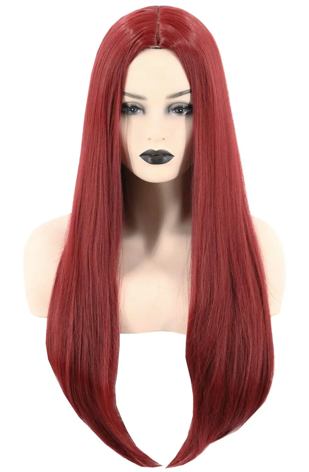 Women Wigs Long Wine Red Long Straight Middle Part Bangs Cosplay Halloween Costume Party Wig Anime kpop Wigs