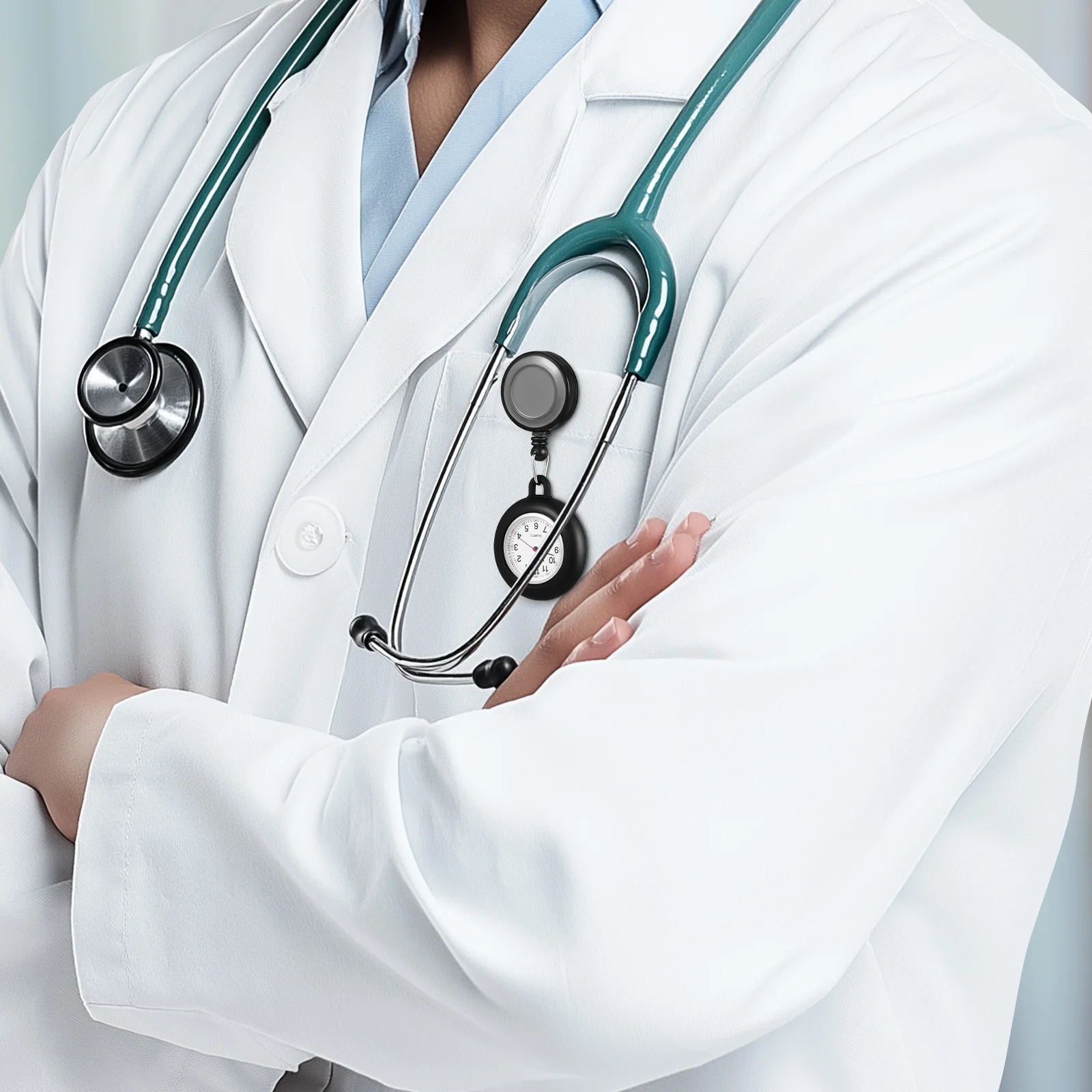 ساعة جيب بمشبك، مادة سوداء ممتازة، بكرة شارة ديكور الوجه المبتسم لطلاب الممرضات، خفيفة الوزن #3