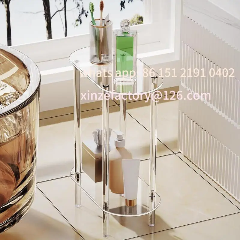 

Customizable Acrylic Transparent Tea Table Sofa Side Table 2-tier Coffee Table Oval End Bedside Cabinet Nightstand for Living Ro