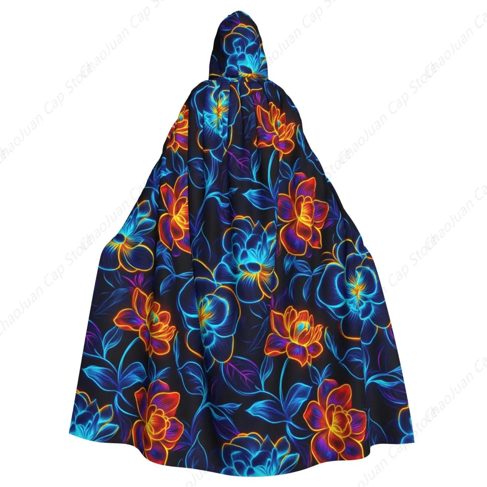 

Neon Glitter Flower Floral Halloween Adult Hooded Cape Full Length Cloak Christmas Cosplay Costume Unisex