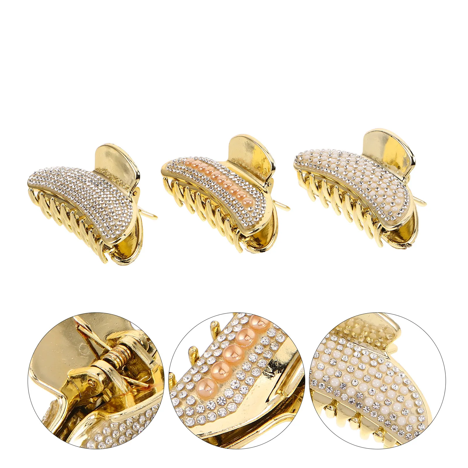 

3Pcs Sparkling Gold Hair Claw Clips Vintage Rhinestone Pearl Jumbo Plastic Claw Clip for Women Long Thick Hair Elegant Nonslip