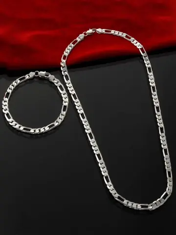 Noble New Arrive 925 Silver 4MM Chain for Men Women Bracelet Necklace Jewelry Set Lady Christma Gifts Charms Wedding