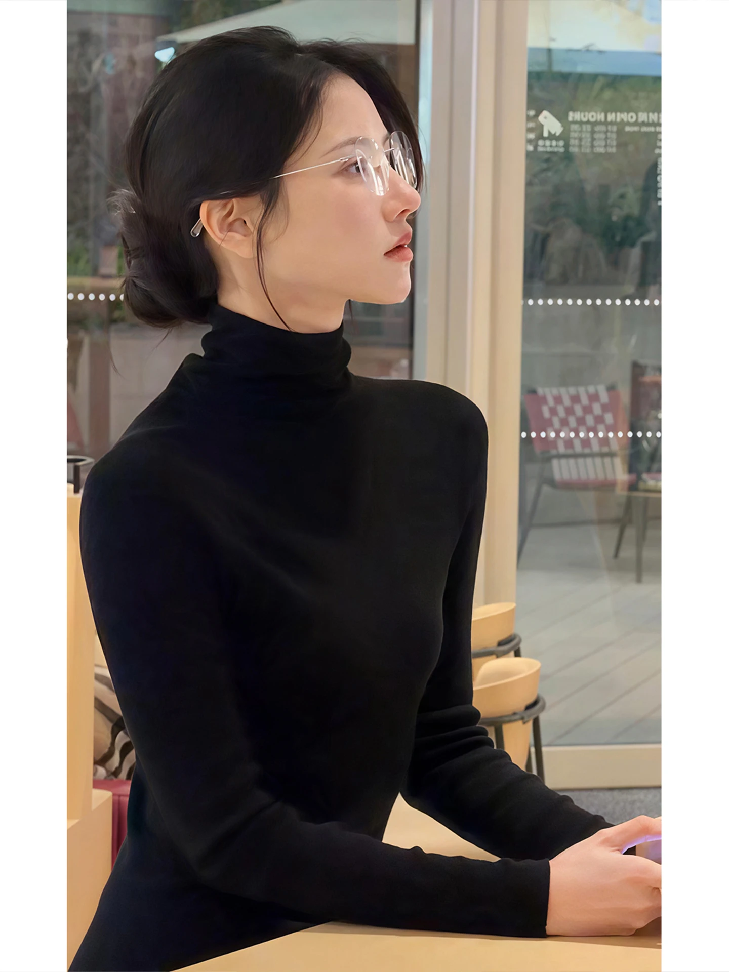 Gola alta feminina thiened longo sve camiseta térmica inverno fino ajuste base de veludo irt ao ar livre wearable roupa interior