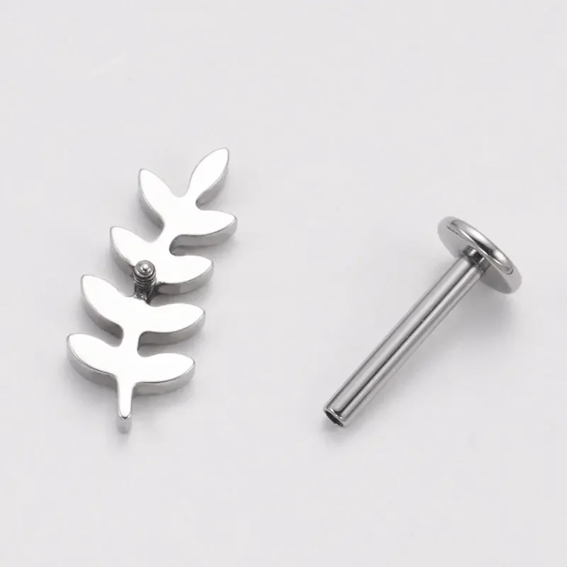 ASTM F136 티타늄 피어싱 16G 18G 내부 스레드 잎 귀걸이 플랫 Tragus 코 스터드 Labret 아노다이징 바디 피어싱 쥬얼리