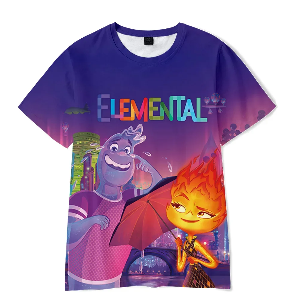 MINISO Disney Elemental Peripheral Animation Children's Clothing Short-sleeved Digital Printed T-shirt The Best Birthday Gift