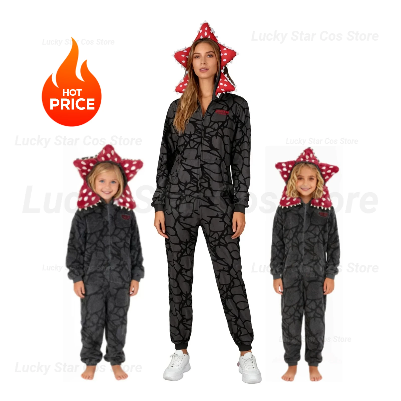 

Adult Pajamas With Demogorgon Plant Design - Flannel Fabric Onesie For Boys & Girls,Soft Stranger Christmas Themed Jumpsuit