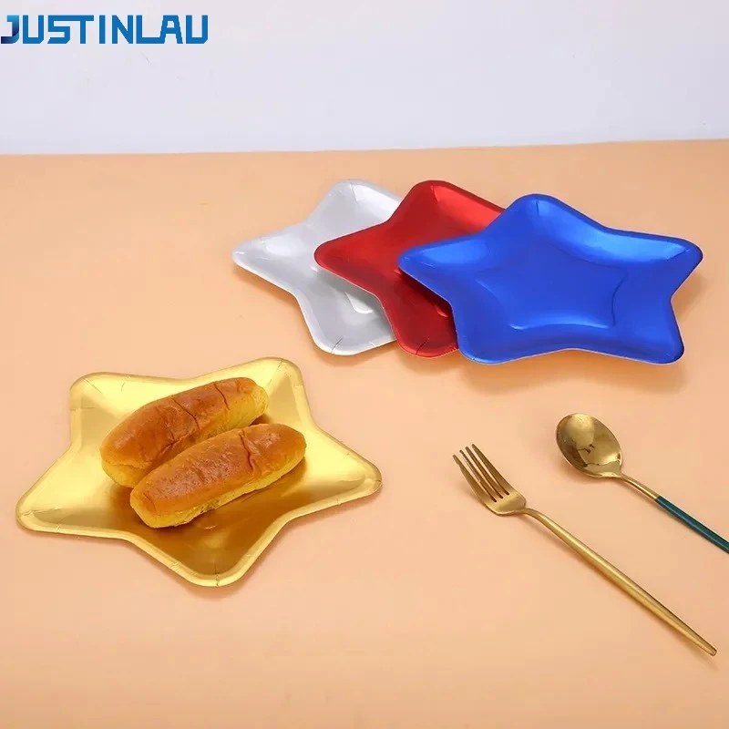 JUSTINLAU 10 Stück/Set Einweg-Kuchenpappteller Fünfzackiger Stern Papptablett Hochzeit Geburtstag Party Festival Zubehör Kuchenteller