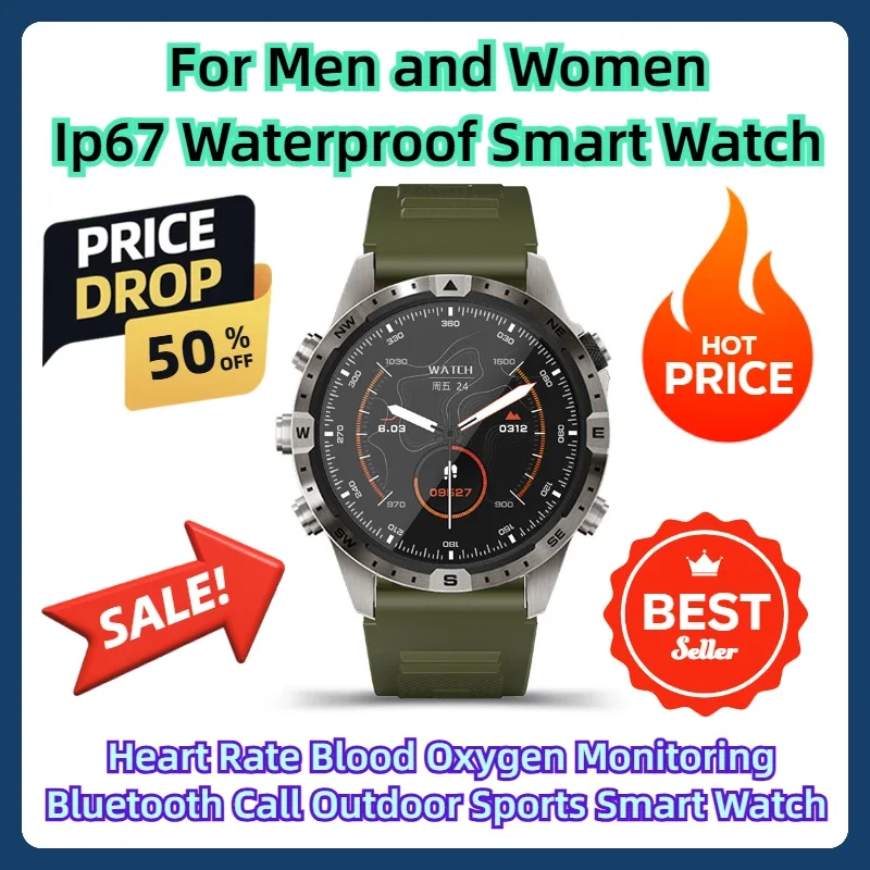 

For Men and Women Ip67 Waterproof Smart Watch Heart Rate Blood Oxygen Monitoring Bluetooth Call Outdoor Sports Smart Watch