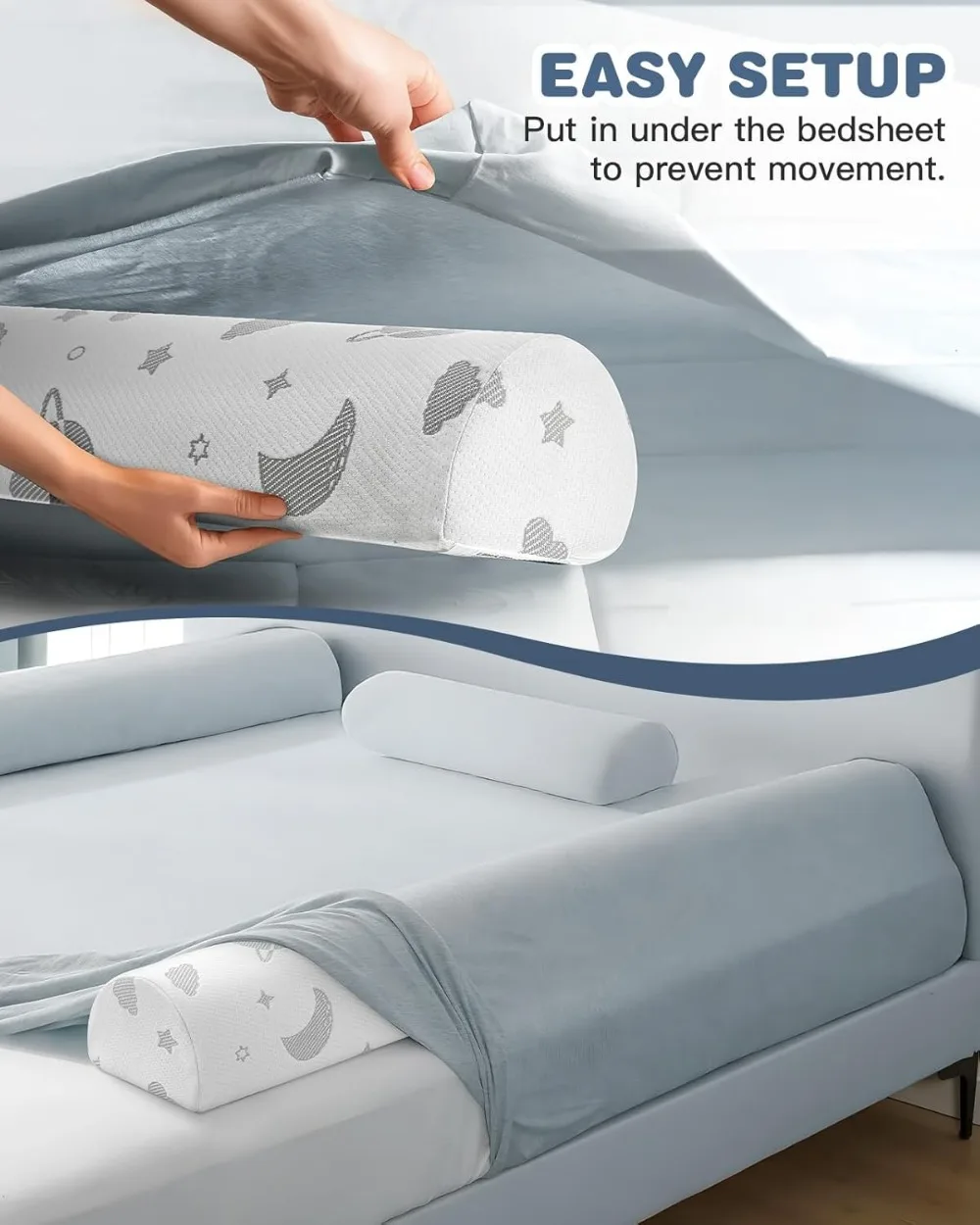 Комплект из 2 бамперов и направляющих для детской кровати с моющимся чехлом для полноразмерных кровати Queen, King, Twin