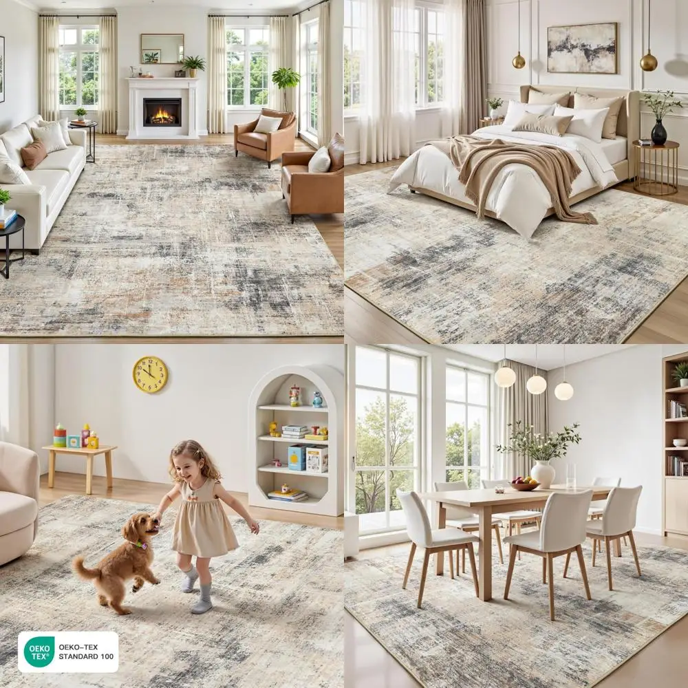 

Lofus 8x10 Area Rug for Living Room, Gold Abstract Large Rugs with Non-Slip Backing, Neutral Modern Washable Carpet for Bedroom