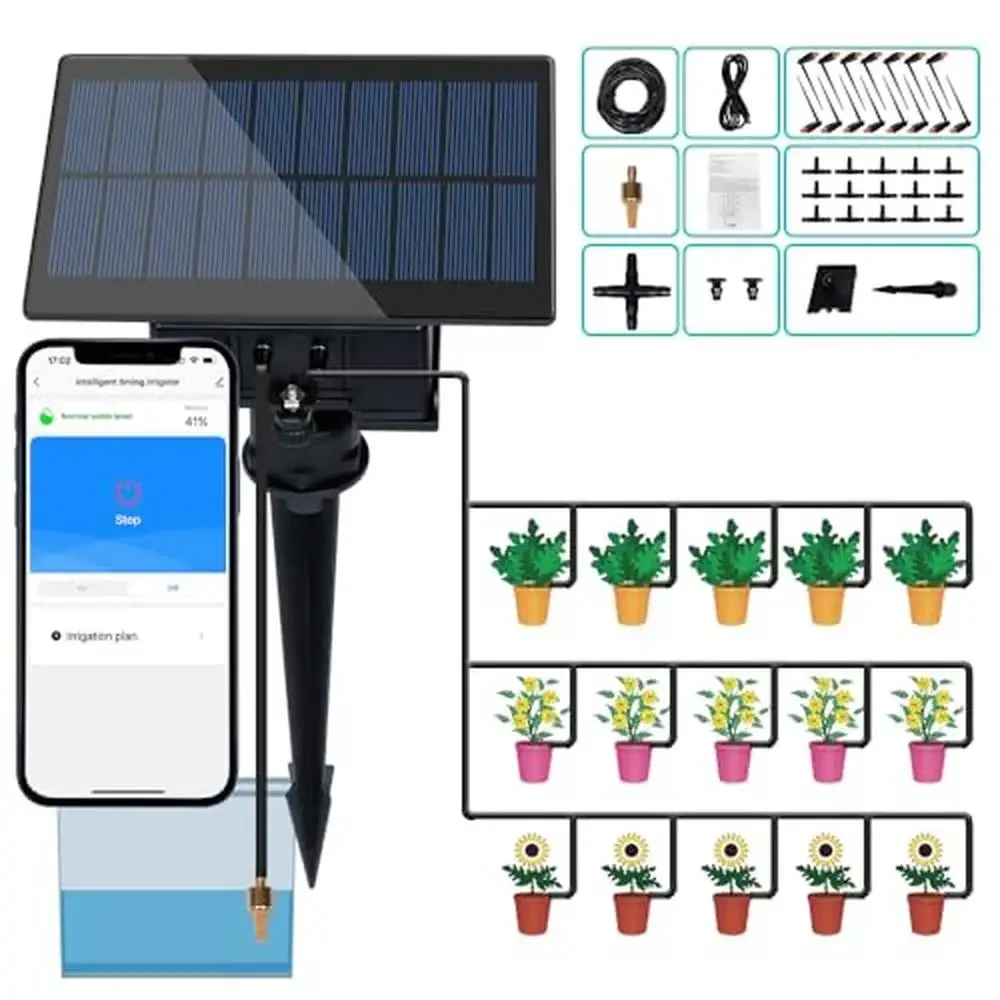 Solar Smart Automatic Watering System DIY Drip Irrigation Kits APP Control Garden Plant 15 Pots