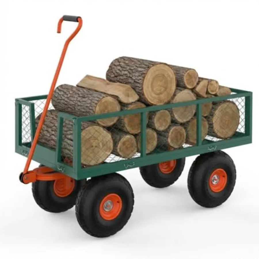 

Садовая тележка из стали повышенной прочности на 500 фунтов, металлическая хозяйственная тележка для двора с 10 колесами, вращающейся на 180° ручкой и съемными сетчатыми бортами для работы на участке