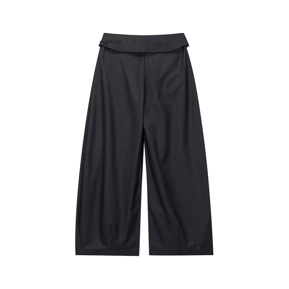 MWJLPWQ Solid Color Wide-Leg Trousers Men High Street Fashion Drawstring Stylish Design Cuffed Waist Loose Casual Pants 20043